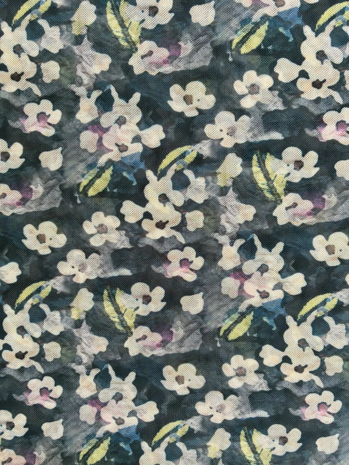 Jupette Harmonie avec motifs — Fleurs rose sur fond bleu marine — tenue de danse cousue main